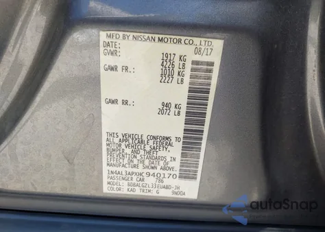 2017 Nissan Altima 2.5 S from USA, damaged, VIN 1N4AL3APXHC940170